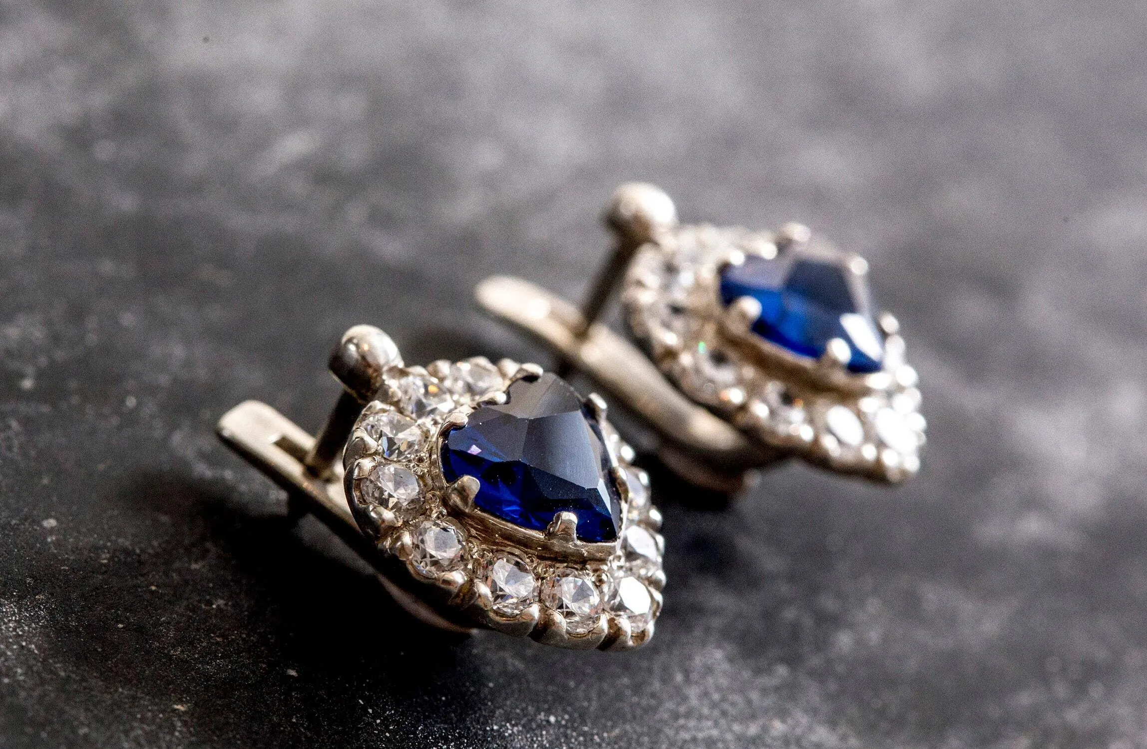 Sapphire Heart Earrings - Blue Heart Earrings, Blue Vintage Earrings