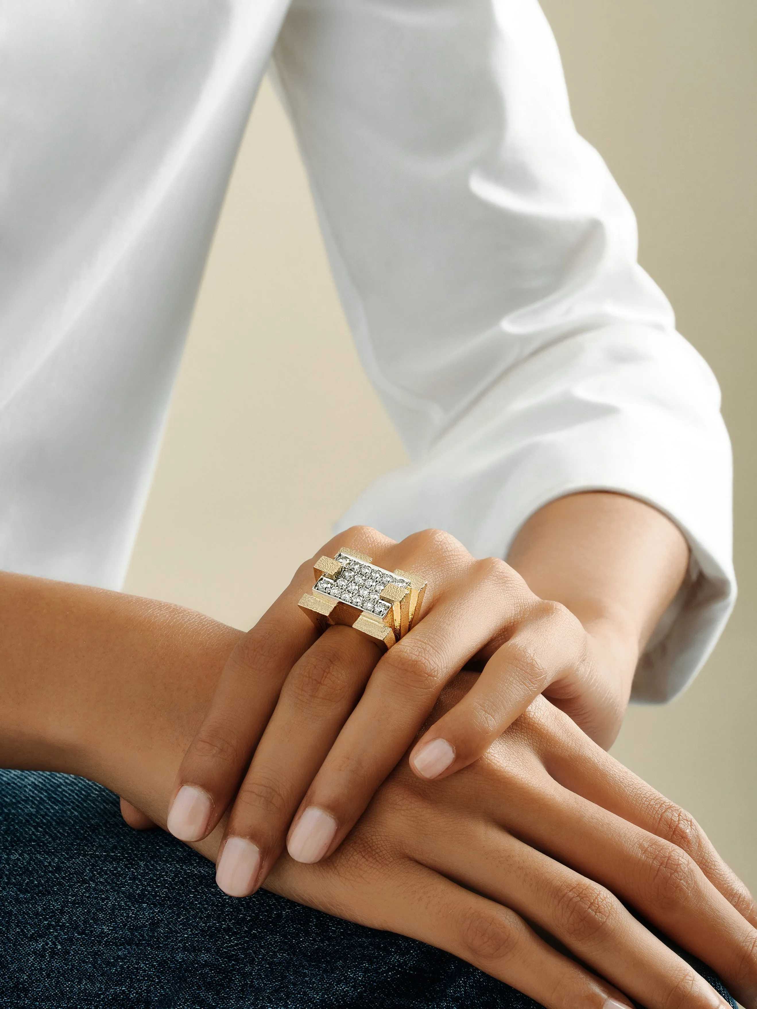 Scaffold Ring, Hammered Gold