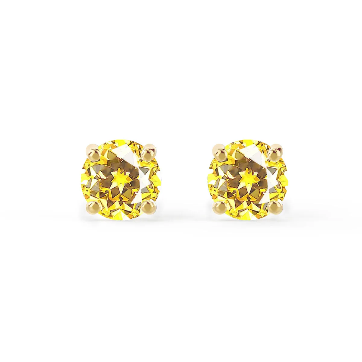 SENA - Round Yellow Sapphire 18k Yellow Gold Stud Earrings