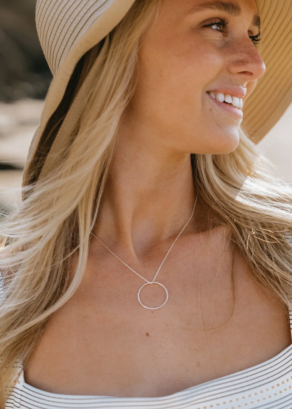 Silver Hammered Hoop Necklace