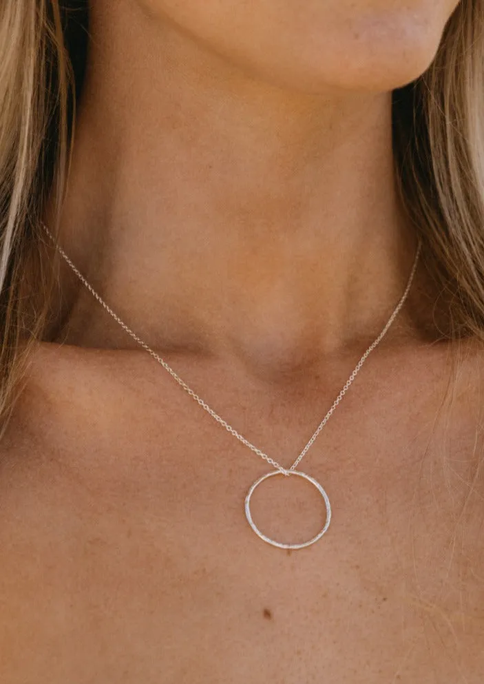 Silver Hammered Hoop Necklace