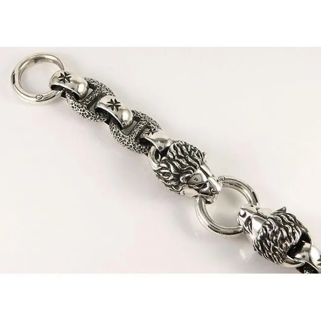 Silver Lion Head Mens Chain Bracelets