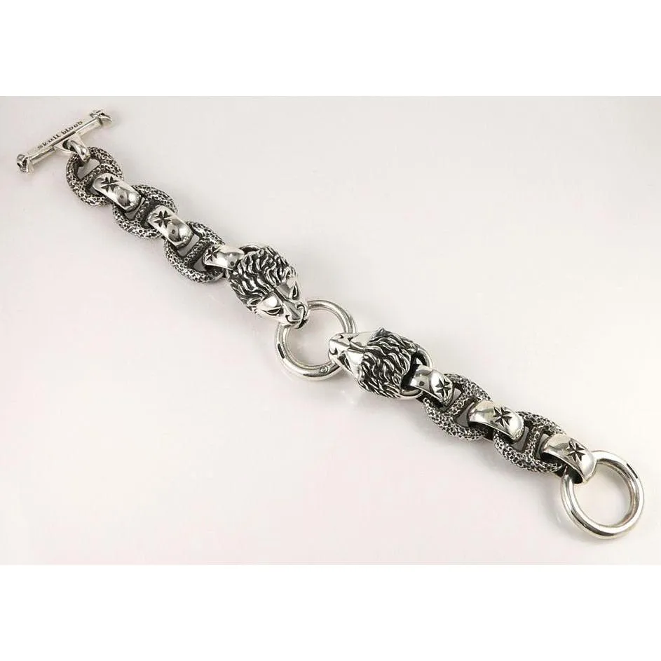 Silver Lion Head Mens Chain Bracelets