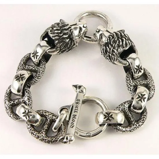 Silver Lion Head Mens Chain Bracelets