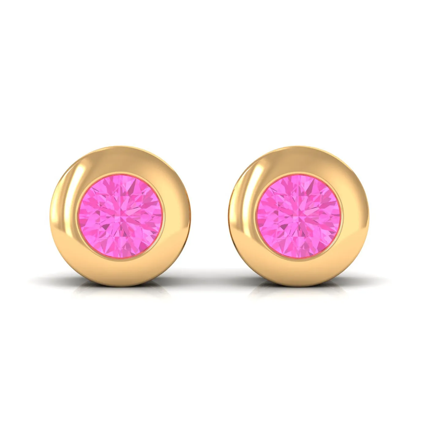 Simple Round Pink Sapphire Solitaire Stud Earrings in Bezel Setting