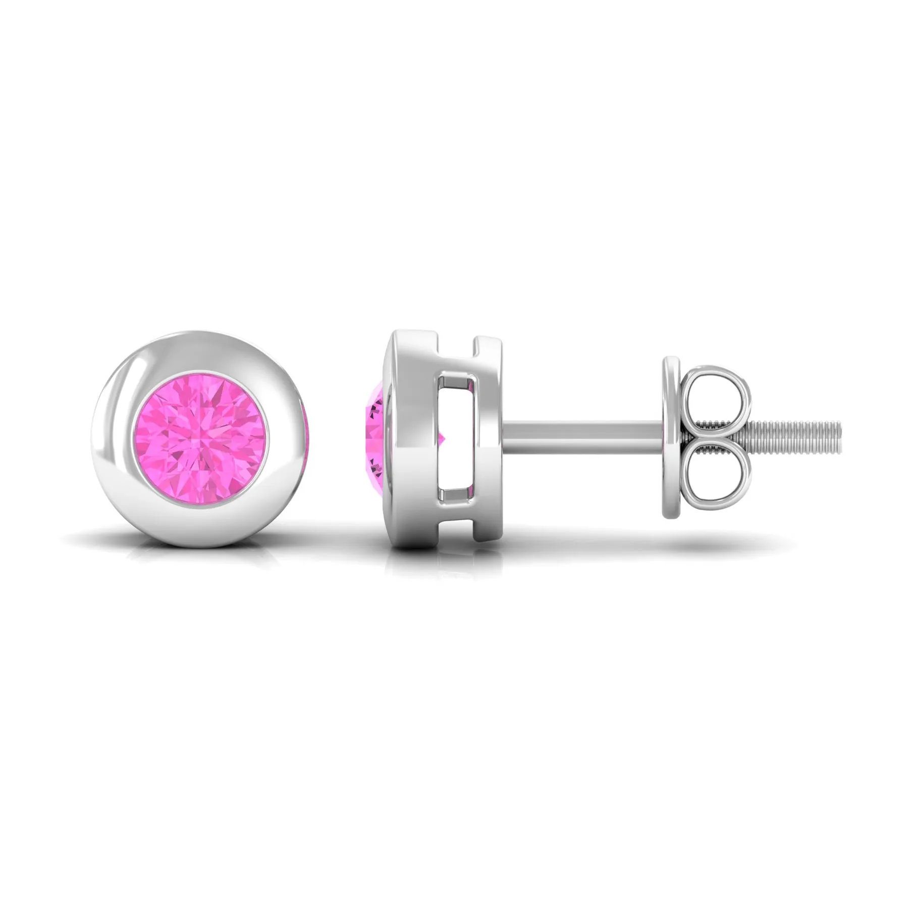 Simple Round Pink Sapphire Solitaire Stud Earrings in Bezel Setting