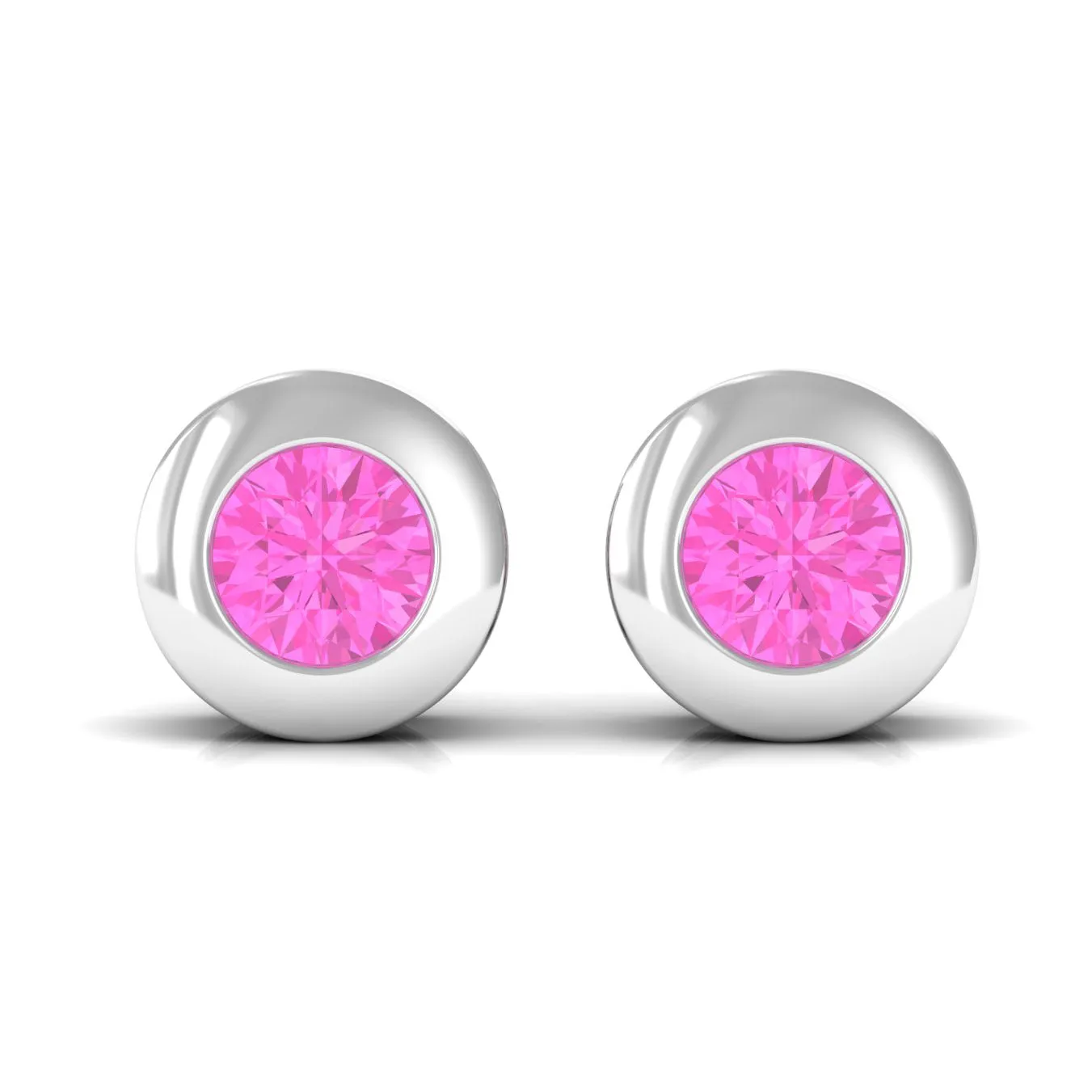 Simple Round Pink Sapphire Solitaire Stud Earrings in Bezel Setting