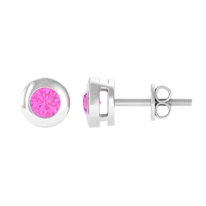 Simple Round Pink Sapphire Solitaire Stud Earrings in Bezel Setting