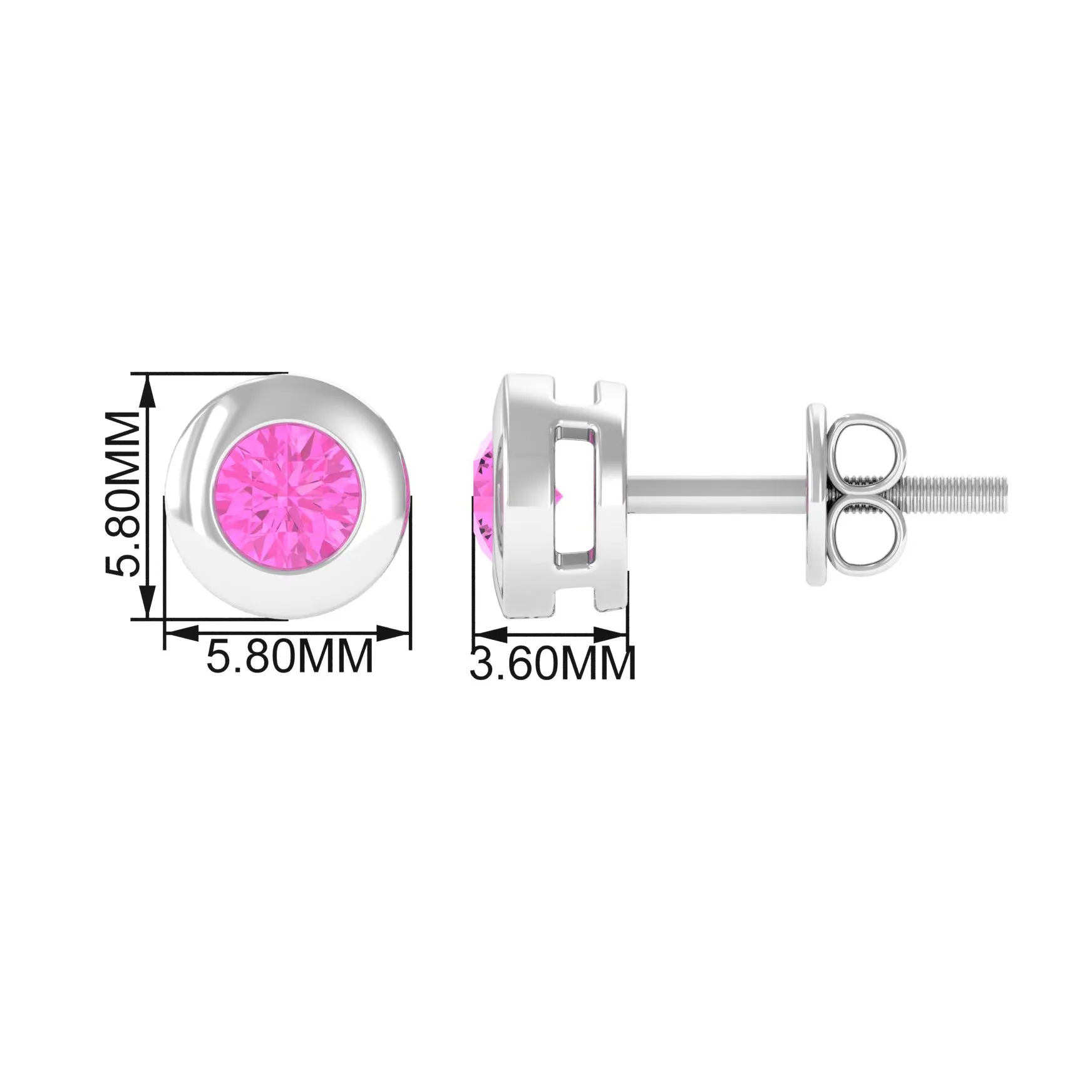 Simple Round Pink Sapphire Solitaire Stud Earrings in Bezel Setting