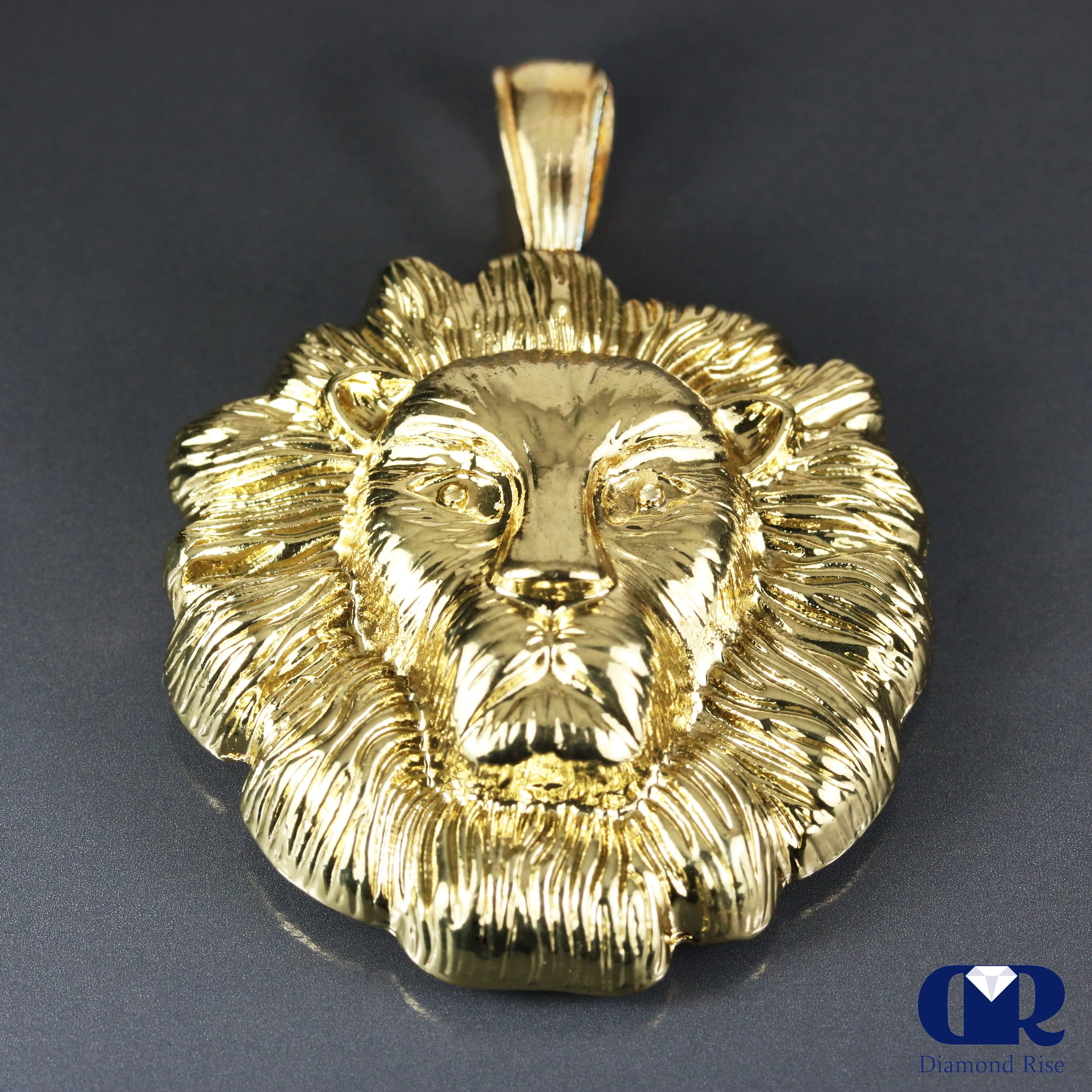 Solid 14K Yellow Gold Lion Head Pendant Necklace