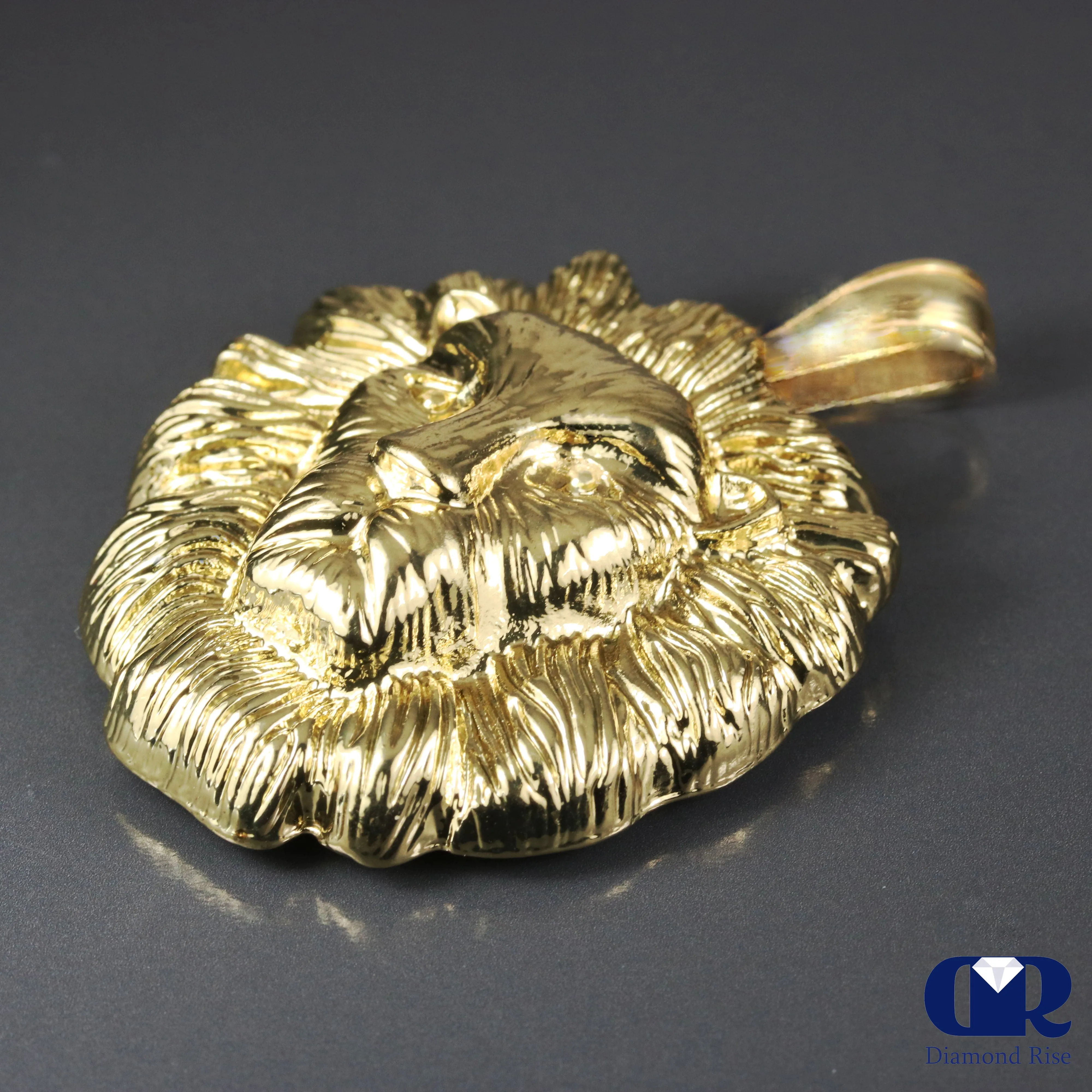 Solid 14K Yellow Gold Lion Head Pendant Necklace