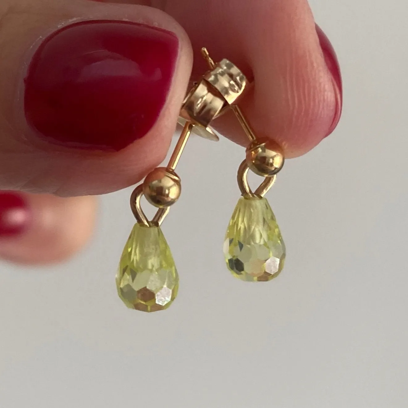 Solid 9 Carat Yellow Gold Green Cubic Zirconia Ball Stud Earrings