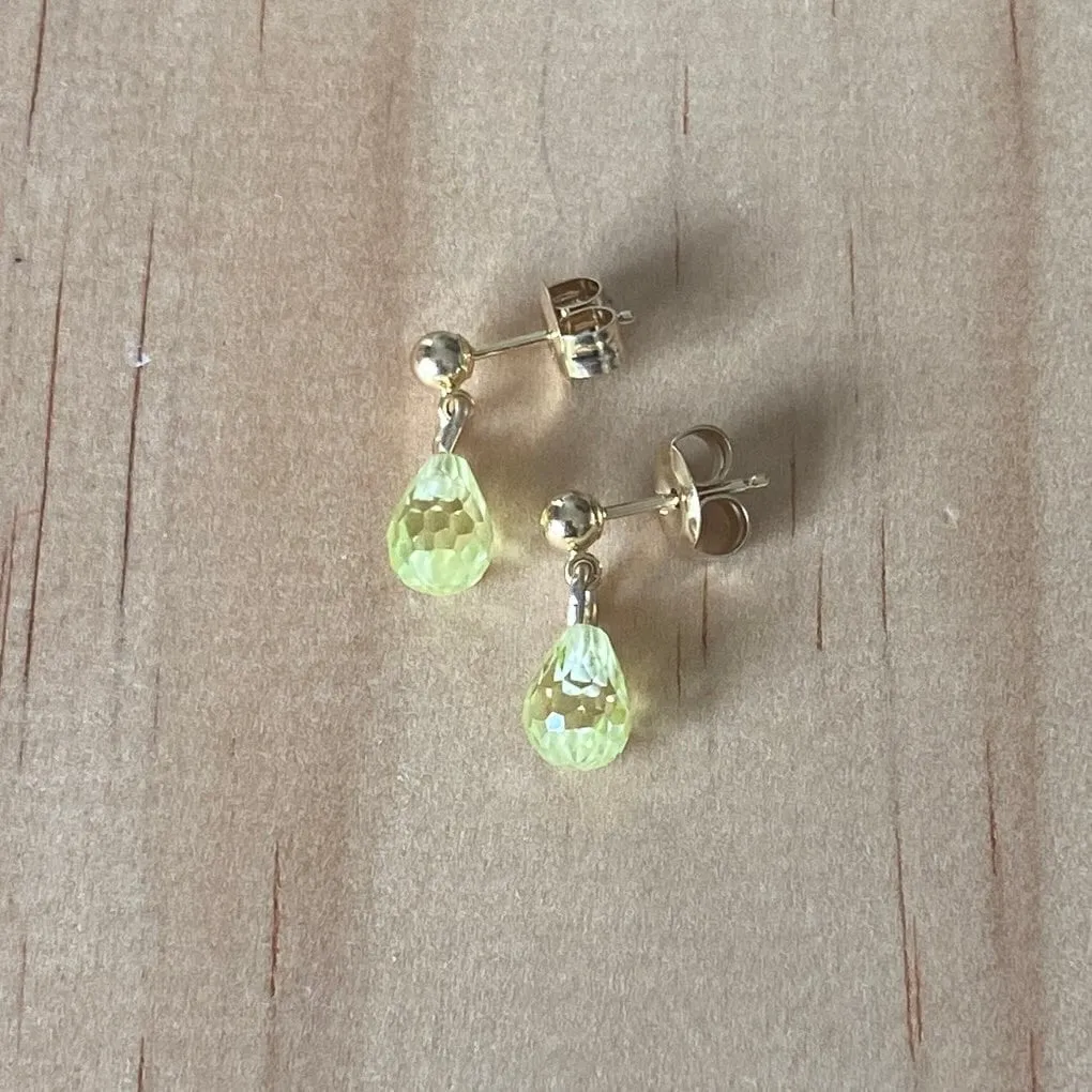 Solid 9 Carat Yellow Gold Green Cubic Zirconia Ball Stud Earrings