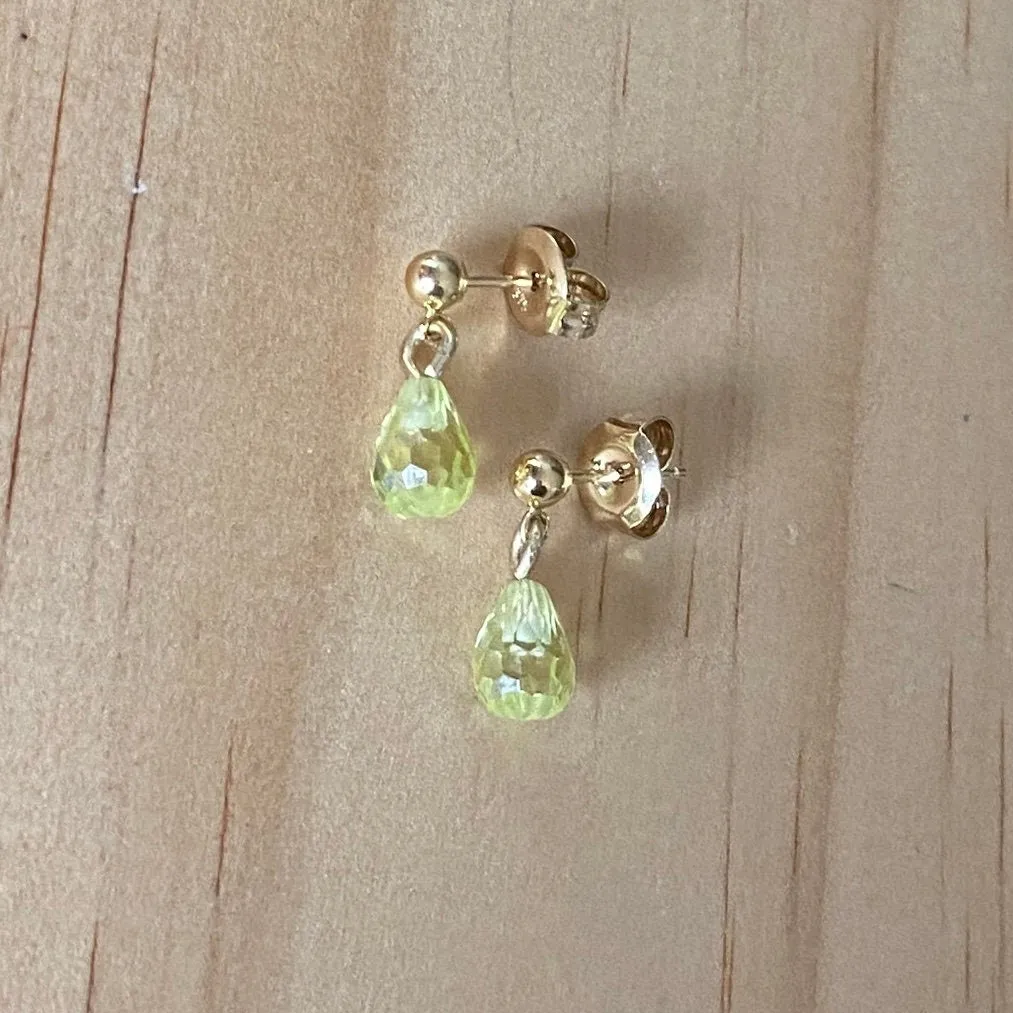 Solid 9 Carat Yellow Gold Green Cubic Zirconia Ball Stud Earrings