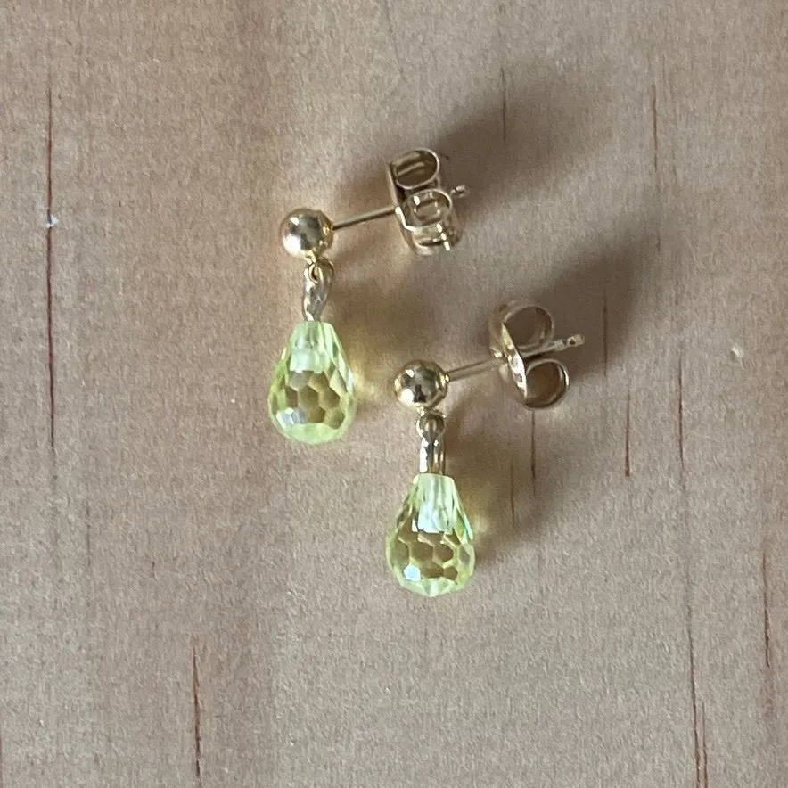 Solid 9 Carat Yellow Gold Green Cubic Zirconia Ball Stud Earrings