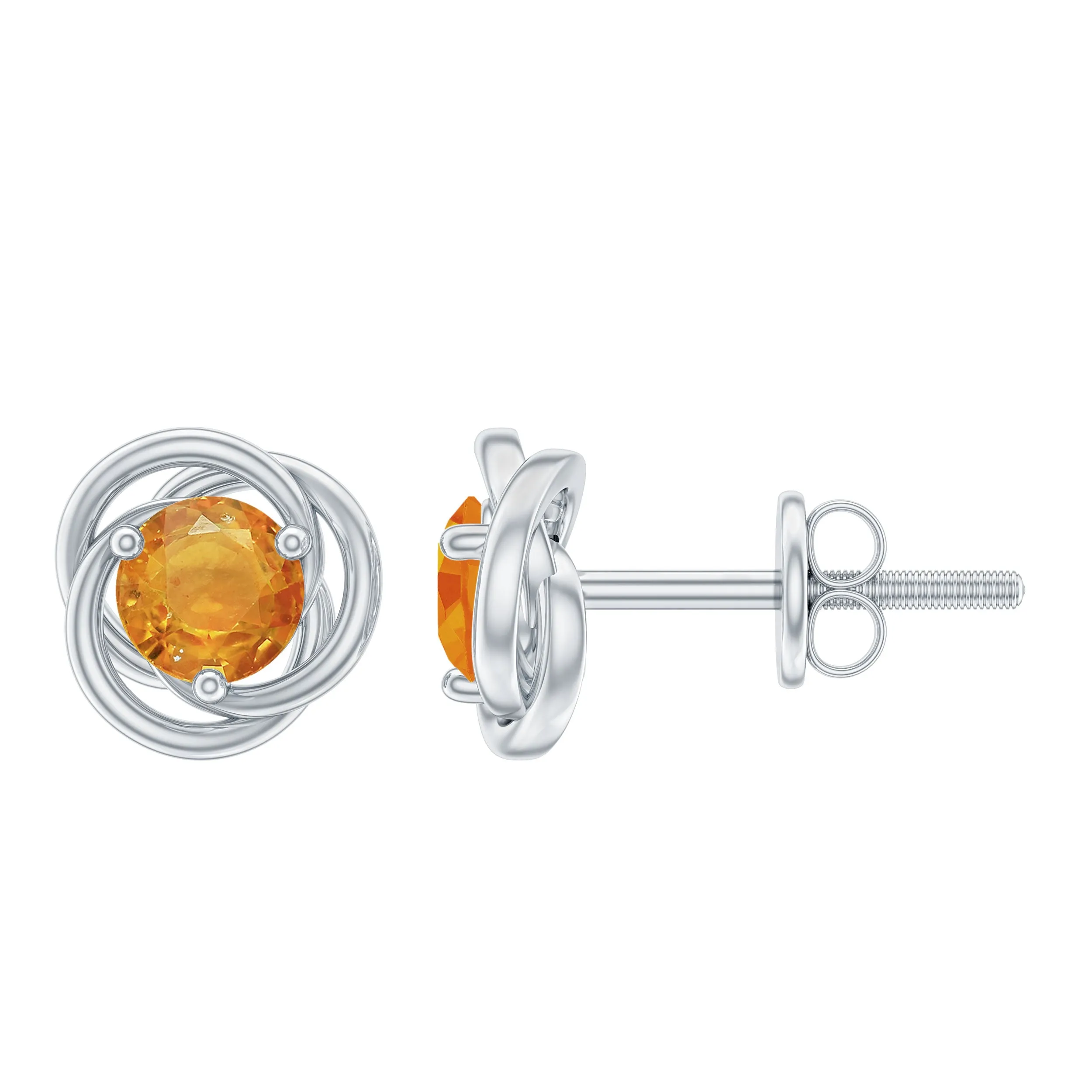 Solitaire Orange Sapphire Swirl Stud Earrings