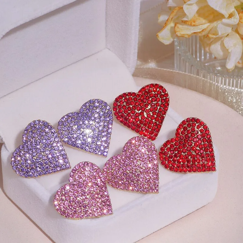 Sparkling Rhinestone Love Heart Shaped Earrings Dinner Party Stud Earring