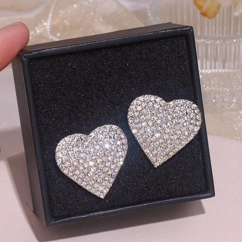 Sparkling Rhinestone Love Heart Shaped Earrings Dinner Party Stud Earring