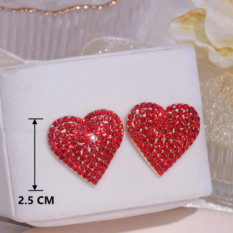 Sparkling Rhinestone Love Heart Shaped Earrings Dinner Party Stud Earring