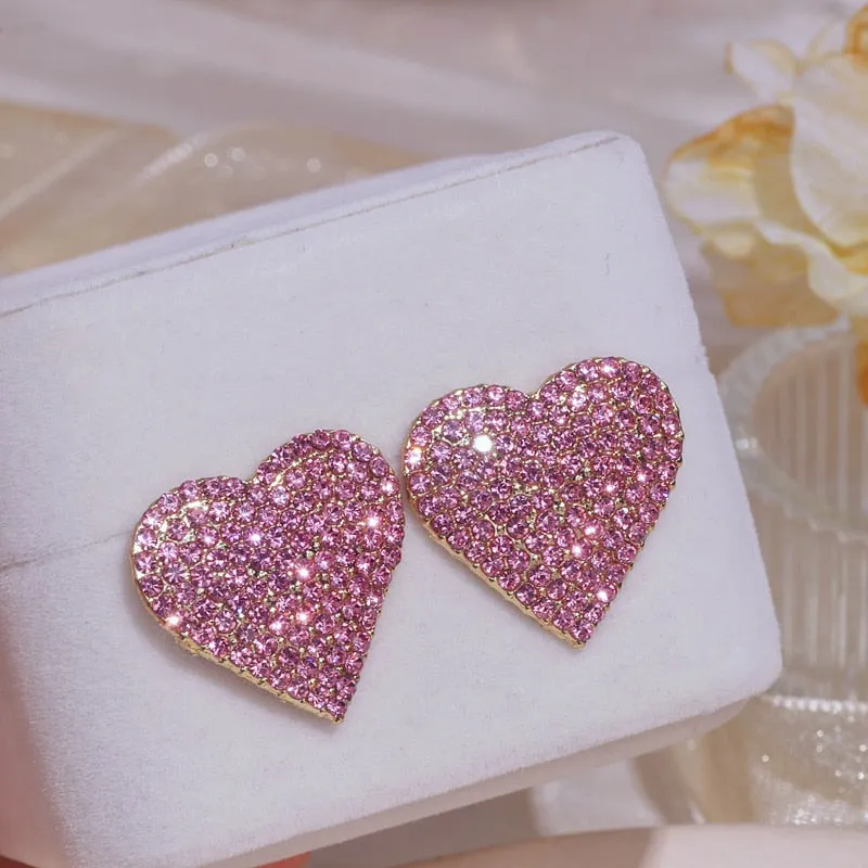 Sparkling Rhinestone Love Heart Shaped Earrings Dinner Party Stud Earring