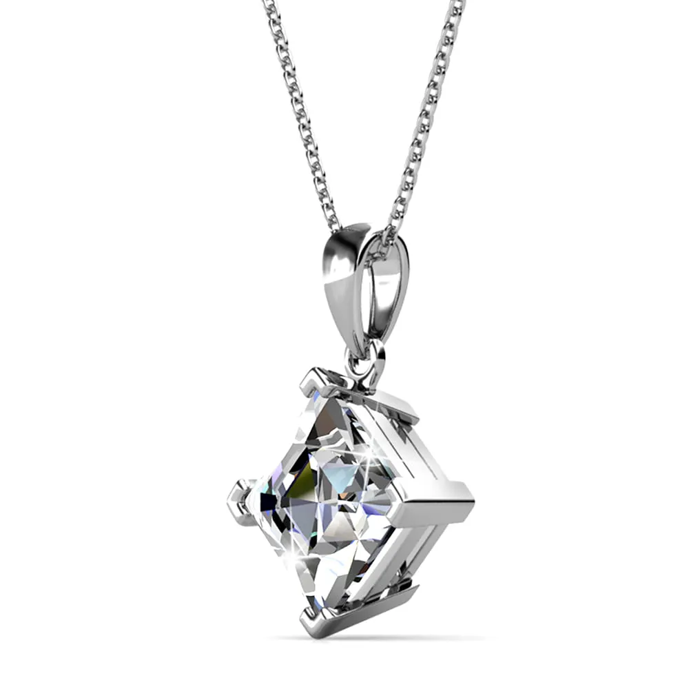 Square-Cut Pendant Necklace Embellished With SWAROVSKI Crystals in White Gold