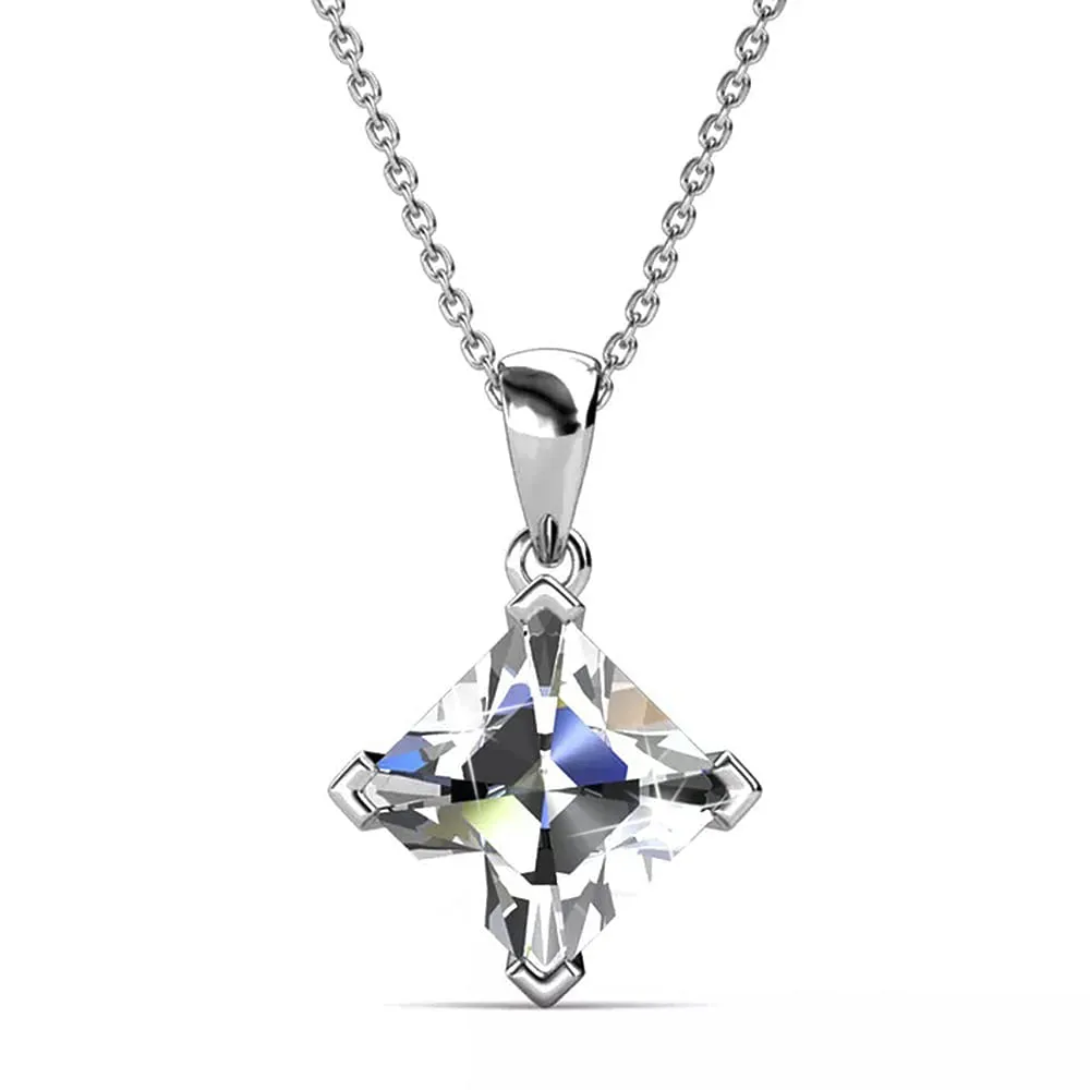 Square-Cut Pendant Necklace Embellished With SWAROVSKI Crystals in White Gold