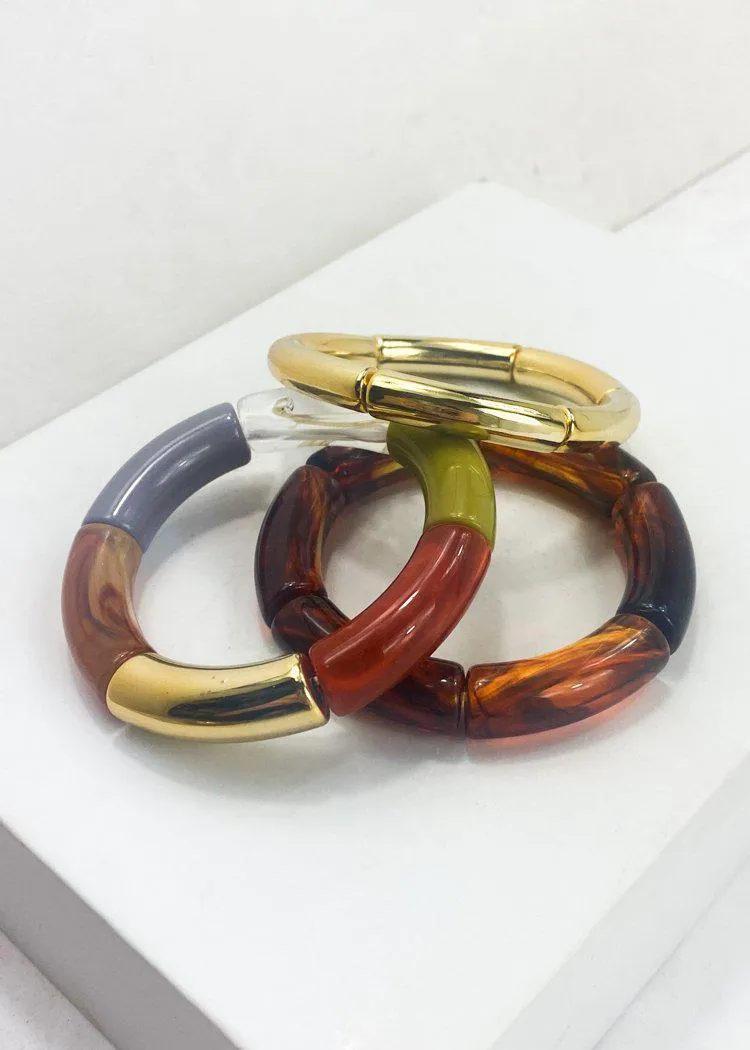 Stack Stretch Bracelet-gold/clear/pumpkin