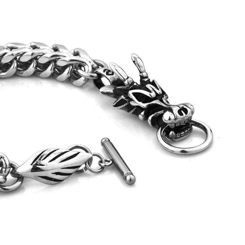 Stainless Steel Plated Silver Viking China Dragon Bangle Bracelet