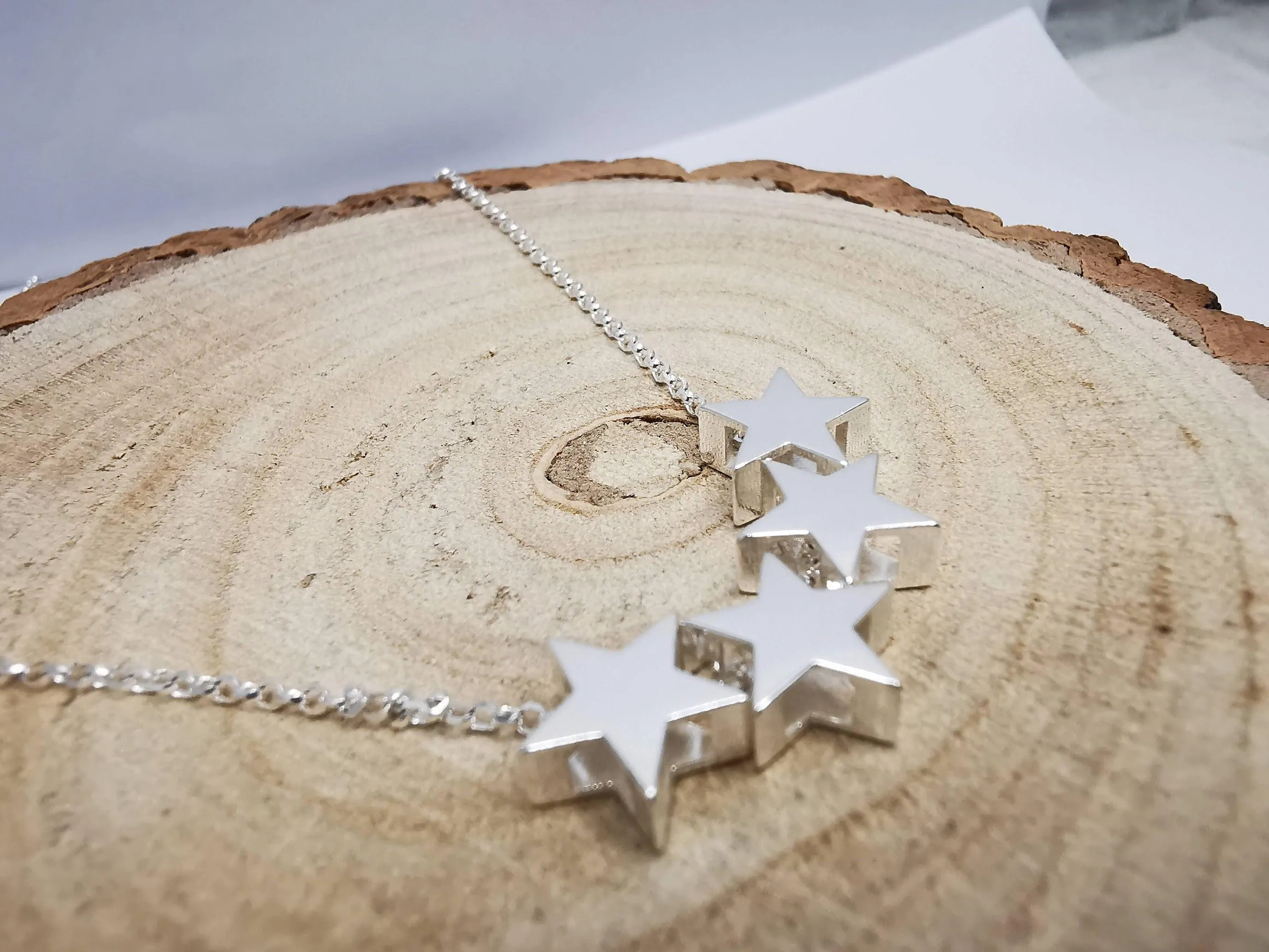 Sterling Silver Four Star Pendant Necklace