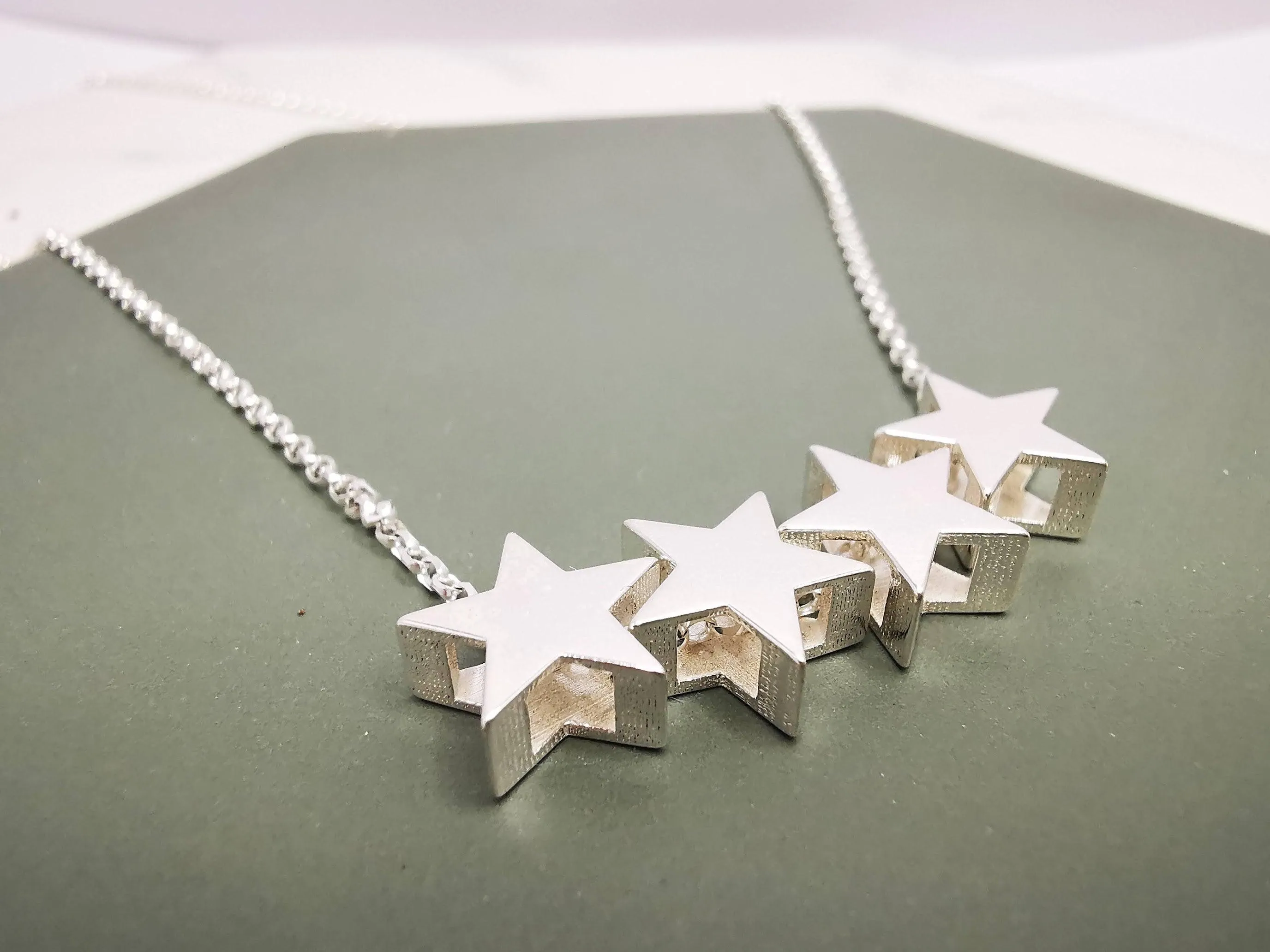 Sterling Silver Four Star Pendant Necklace