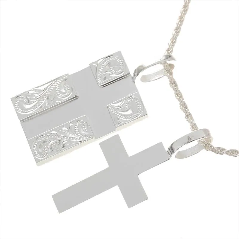 Sterling Silver Hawaiian Scroll Cross in Plate Pendant (Chain Sold Separately)