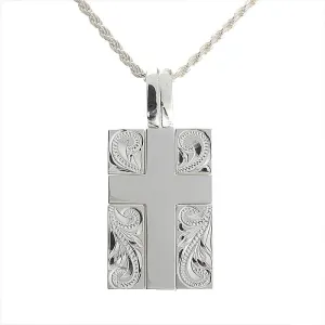 Sterling Silver Hawaiian Scroll Cross in Plate Pendant (Chain Sold Separately)