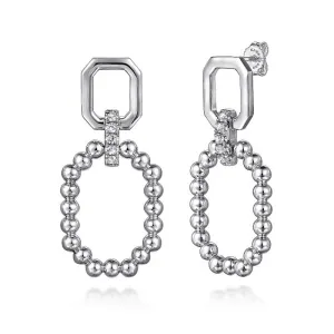 Sterling Silver Octagon White Sapphire Bujukan Stud Drop Earrings