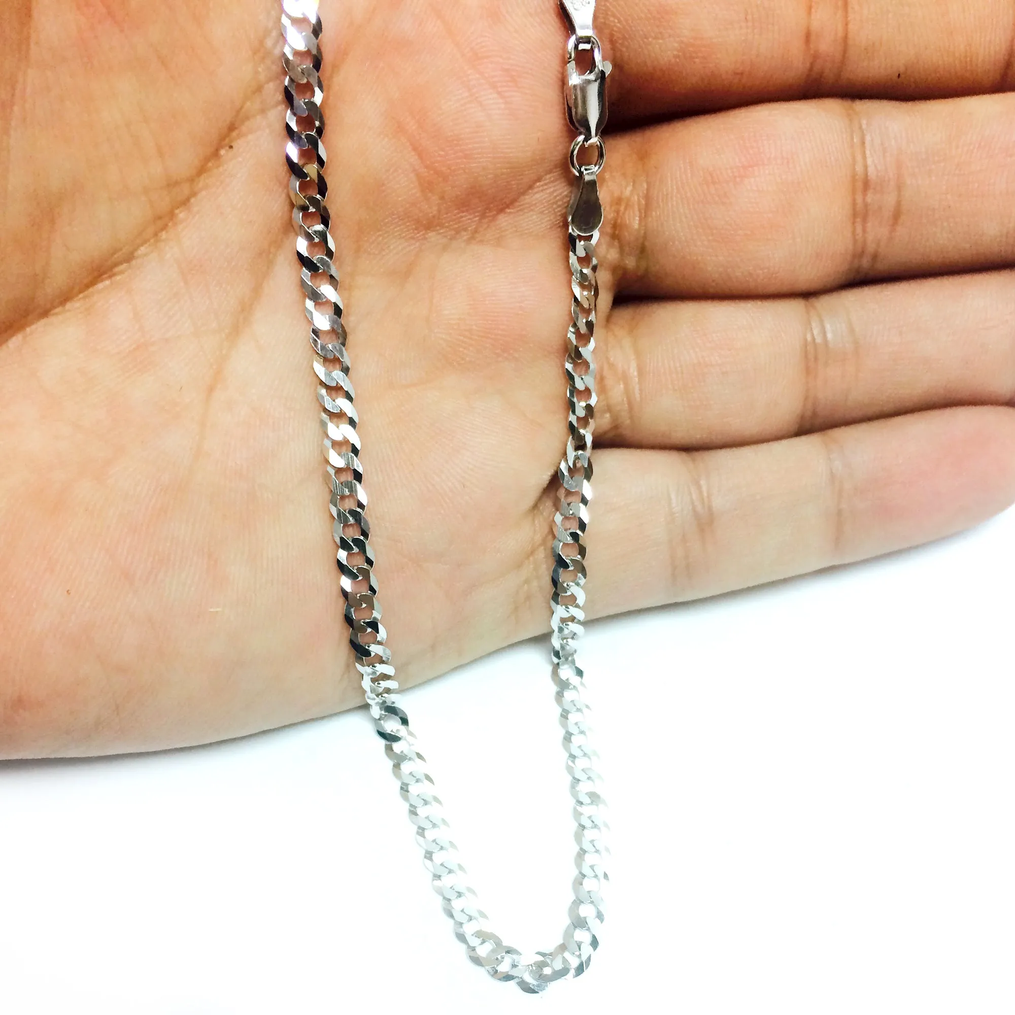 Sterling Silver Rhodium Plated Curb Chain Necklace, 3.7mm