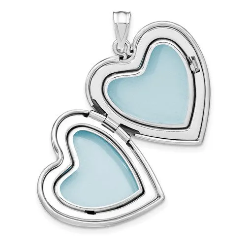 Sterling Silver Rhodium-plated Satin Diamond Wings 24mm Heart Locket