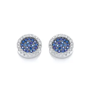 Sterling Silver Round Blue Sapphire CZ Pave Stud Earrings