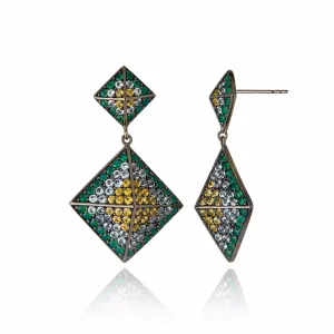 Sterling Silver Statement Earrings With Yellow Sapphire, Blue Topaz & Green Agate