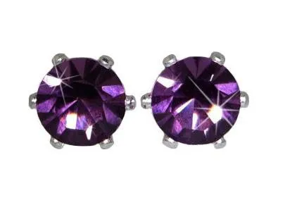 Swarovski Crystal Stud Earrings : Amethyst in Sterling