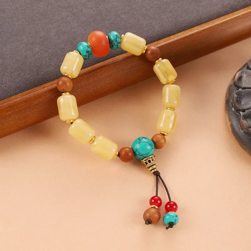 Unisex Tibetan Hand String Turquoise Bodhi Buddha Bead Bracelet