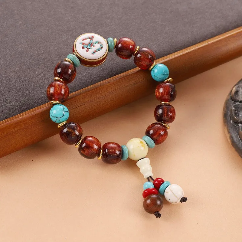 Unisex Tibetan Hand String Turquoise Bodhi Buddha Bead Bracelet