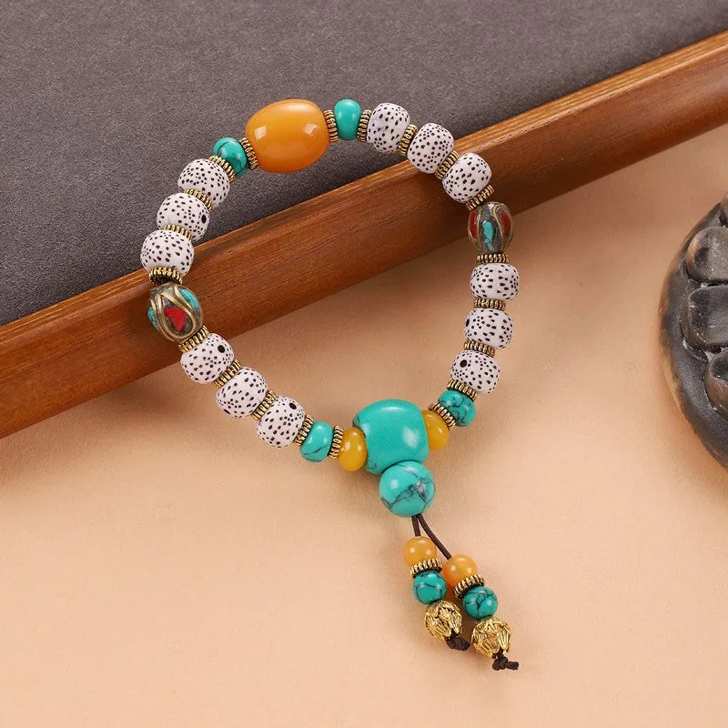 Unisex Tibetan Hand String Turquoise Bodhi Buddha Bead Bracelet