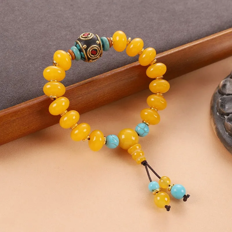 Unisex Tibetan Hand String Turquoise Bodhi Buddha Bead Bracelet