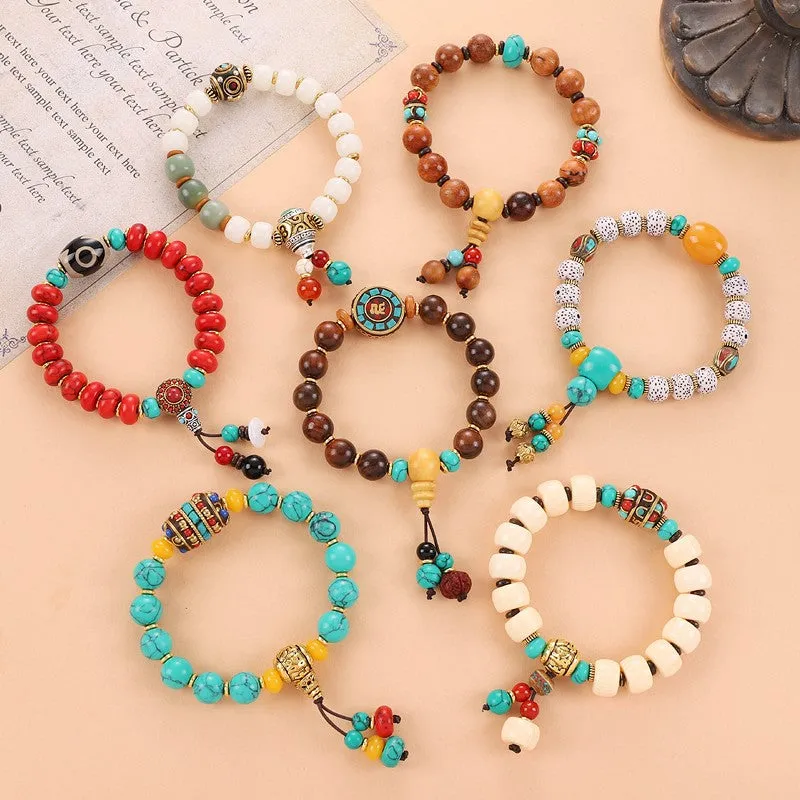 Unisex Tibetan Hand String Turquoise Bodhi Buddha Bead Bracelet