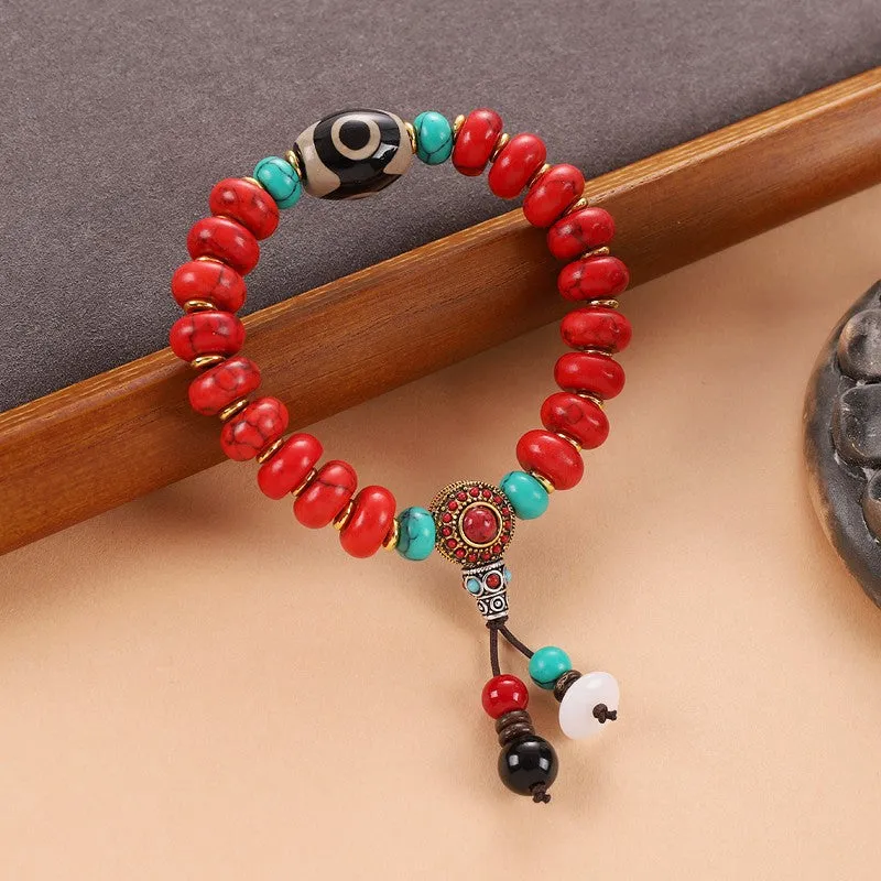 Unisex Tibetan Hand String Turquoise Bodhi Buddha Bead Bracelet