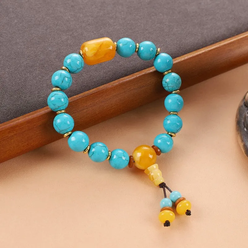 Unisex Tibetan Hand String Turquoise Bodhi Buddha Bead Bracelet