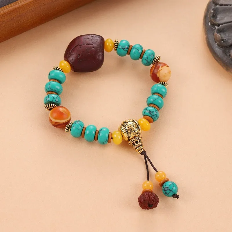 Unisex Tibetan Hand String Turquoise Bodhi Buddha Bead Bracelet