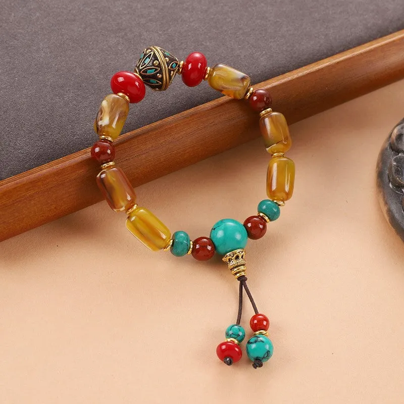 Unisex Tibetan Hand String Turquoise Bodhi Buddha Bead Bracelet