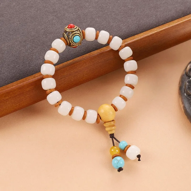 Unisex Tibetan Hand String Turquoise Bodhi Buddha Bead Bracelet