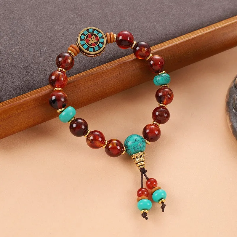 Unisex Tibetan Hand String Turquoise Bodhi Buddha Bead Bracelet