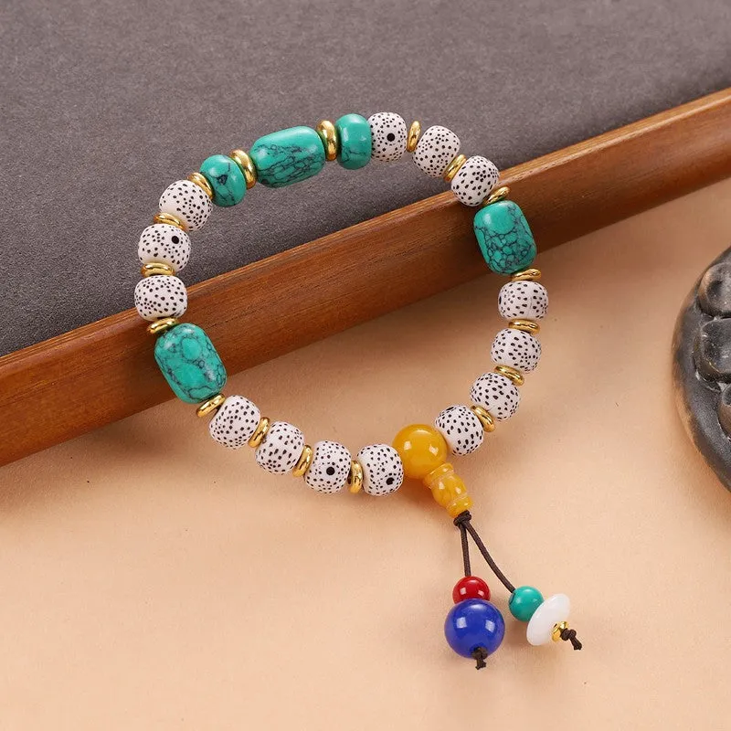 Unisex Tibetan Hand String Turquoise Bodhi Buddha Bead Bracelet